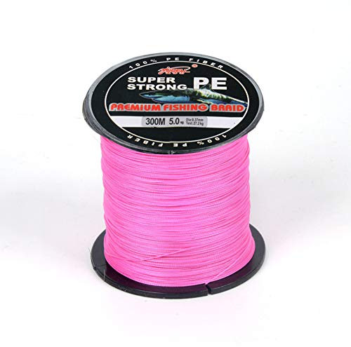 Amur Leopard 4-Fili Linea da Pesca Intrecciata in PE 300m Super Forte Lenza da Pesca Intrecciata Resistente all'Abrasione, Rosso Rosa, 2.5#/0.26mm/13.6kg