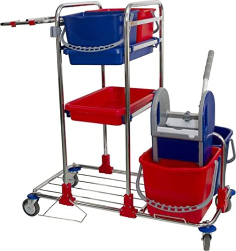 Synx Tools Chrom Putzwagen - Werkwagen - Reinigung - Reinigungswagen mit Rollen - Wischwagen - Büro/Hotel-Systemwagen