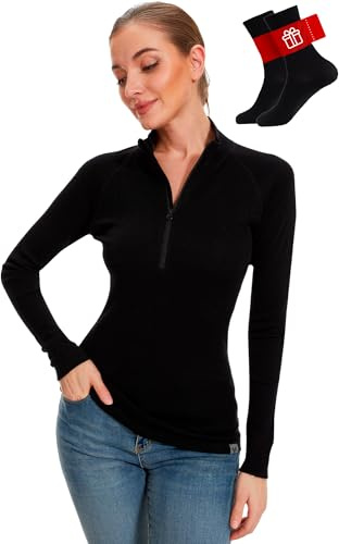 MERINNOVATION Merino Wool Base Layer for Womens Wool Half Zip Sweater Midweight 240gsm