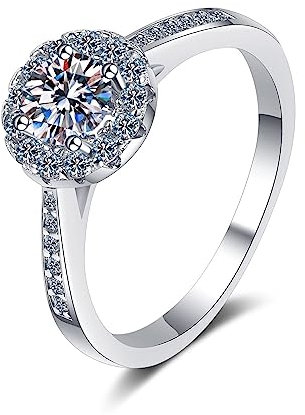 Banemi Silberring 925, Ring Modeschmuck Silber Zirkonia Runden Hochzeitsring Größe 57 (18.1)