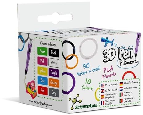 Science4you Filament 1.75 PLA für 3D Stift für Kinder - 10 farbige PLA-Filamente 1.75 mm für 3D Stift für Kinder, Sicher und Einfach zu Verwenden, insgesamt 50 Meter, Geschenk für Jungen und Mädchen