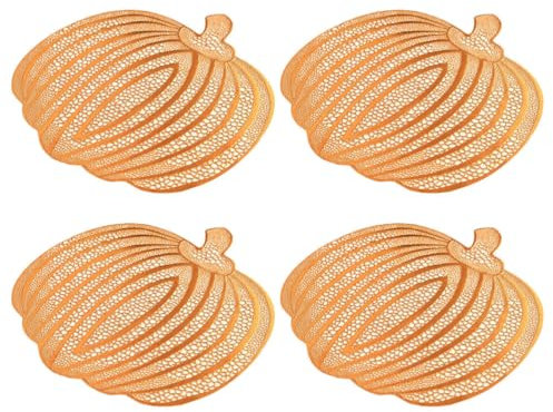 Luxshiny Sottopiatti Decorativi a Forma di Zucca in Oro - Set di 4 Tovagliette Antiscivolo E Resistenti al Calore Dimensioni 36X36 Cm per Decorazione Tavola E Uso Domestico