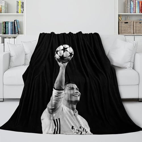 REIPOL Ronaldo Gemütlich Decke - Fußball Flanell Decke Zum Kuscheln Beim Filmschauen in Kälteren Nächten - Geeignet Für Beruhigung Und Um Ängste Abzubauen Und Einzuschlafen(100x130cm)