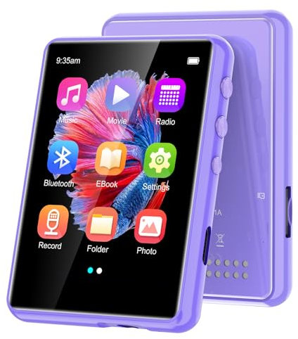 MP3 Player, 2.4 MP3 Players with Bluetooth 5.3, HiFi Music Player Supports FM Radio, Voice Recording, E-Book, Portable Digital Music Player Built-in HD Speaker, Earphones Included, Purple (Purple)