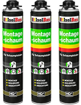 Isolbau - Bauschaum Montageschaum 3 x 750 ml PU-Schaum 1K Pistolenschaum Zargenschaum - Isolierung Abdichtung für Innen und Außen