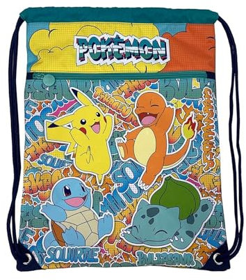 CYPBRANDS Pokémon-Mochila, Saco, Bolsa con cuerdas, Urban Colors, Multicolor, Pikachu, Charmander, Squirtle, Bulbasaur, Producto Oficial