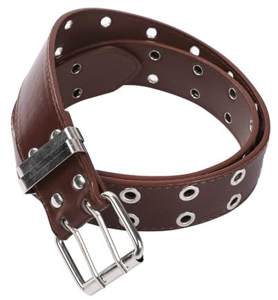 Zukmuk Women Men Belt, Punk Bullet Rivet Studded Faux Leather Belt, Hip Hop Rivet Belt for Jeans, Punk Leather Belt, Brown Double Eyelet, One size