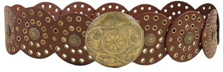 Eghunooye Breiter Boho-Gürtel für Damen, Leder, Vintage, Western-Stil, grob, oval, Concho-Gürtel, Y2K, Grunge-Zubehör, Bronze, Rot, Braun, Einheitsgröße