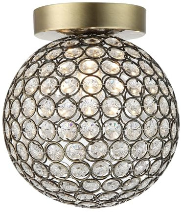 Modern Antique Brass and Clear Beaded Glass IP44 Rated Globe Bathroom Ceiling Light | 21cm x 17cm by Happy Homewares