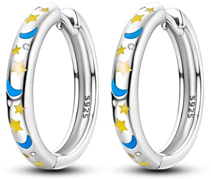 NARMO Hoop Ohrringe für Frauen Leuchtende Ohrringe Star Moon Hoop Ohrringe Fluoreszierende 925 Sterling Silber Ohrringe
