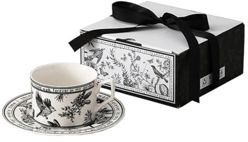 HSTWODE 5 Farben kaffeetassen mit untertassen Cappuccino Tassen Set englische Teetassen Kommt mit einer Geschenkbox Ideal für Geschenke, Wohnungen, Hotels, Cafés, Bars und Büros. (Schwarz)