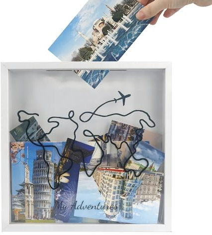 GraduationMall Marco de Archivo de Aventuras 11.5 x 11.5 Pulgadas, Caja de Recuerdos de Viaje Con Diseño de Mapa del Mundo, Sombra Con Ranura Para Boletos, Color