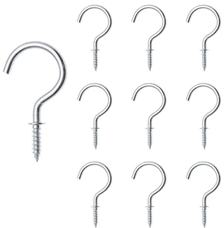 The Bead Shop 38mm Cup Hooks Chome - Metal Ceiling Screw-in Hooks for Hanging Plants, Cups, Lights, Kitchen Utensils - Chrome 10pcs