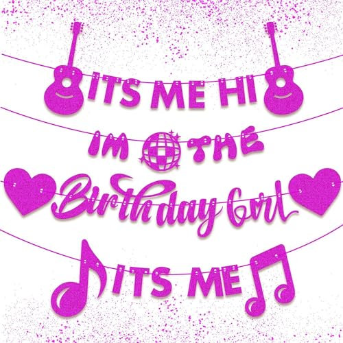 It's Me Hi I'm The Birthday Girl Banner, Glitter Popular Decorations, Singer Party Decorations, Pink Girls Banner