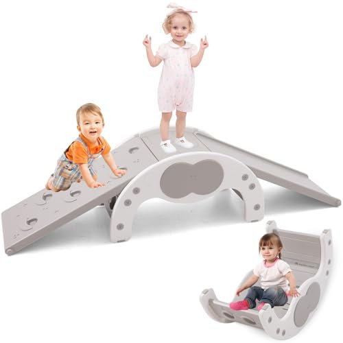 Toddler Climbing Frame, 3 in 1 Climber Playset with Slide & Arc Climber, Kids Indoor Gym Climbing Set