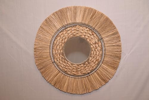Generic KAM HOME Miroir mural rond en bambou pour chambre à coucher, salle de bain, salon, bureau, pendaison de crémaillère - Cadeau de pendaison de crémaillère 512, marron