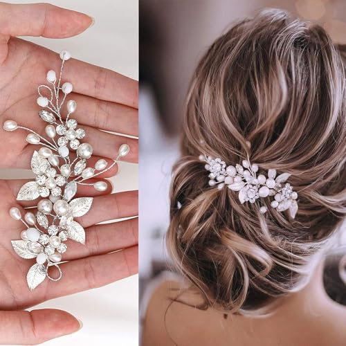 Mariage Feuilles Vignes De Cheveux, Fleurs de Mariage Cheveux Vigne Mariée, Perle Bandeau de Mariage Bijoux de Cheveux de Mariée, Coiffure Perlée pour Femmes et Filles