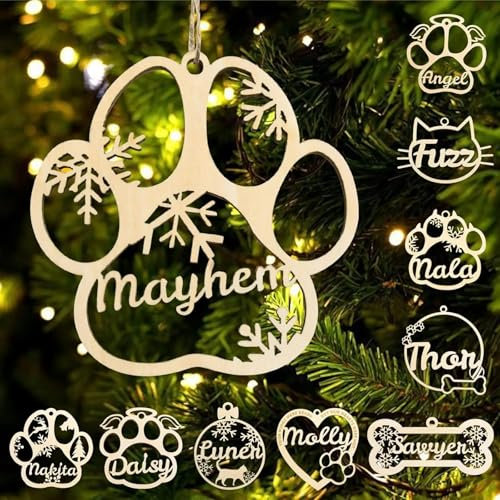 Personalisierte Hunde- und Katzenpfoten-Ornament, personalisierbare Hundepfoten-Ornamente aus Holz für den Weihnachtsbaum