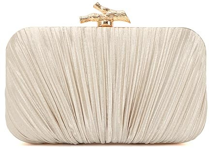 Syrads Bolso de mano mujer Bolso de noche Bolso de mano plisado con cadena para fiesta de bodas,Oro