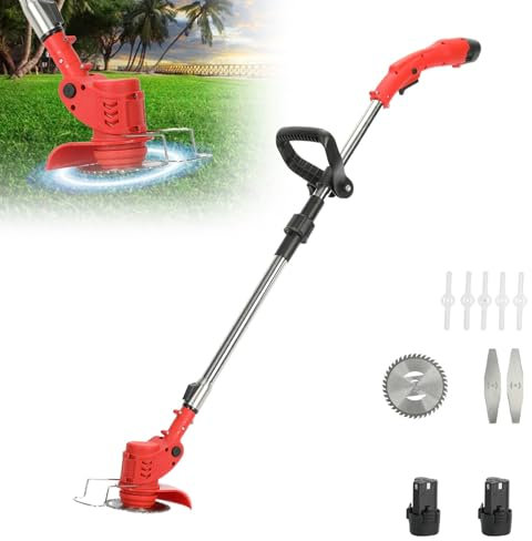 450W Powerful Garden Strimmer, Telescopic Cordless Strimmer with 2 * 2000 mAh Battery, Brush Cutter, Grass Cutter, Electric Strimmer, Lawn Edger, Ideal for Home Garden