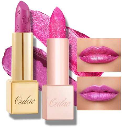 OULAC Rossetto Diamond Lustre Set, Rossetto Glitter Rosa Altamente Pigmentato, Texture fine e Nessuna Sensazione Di Grana, Formula Idratante a Lunga Durata, Vegan