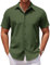 COOFANDY Chemise Homme Manches Courtes Chemise d'Été Décontractées d'affaires Coupe Droite Couleur Unie Classique Chemisette Homme Vert Armée XL