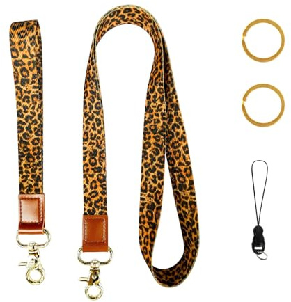umyeoqoyo Schlüsselband Leopardenmuster mit 2 Zubehörteilen, Lanyard für Schlüssel Ausweis Karten Handy, Schlüsselanhänger Umhängeband mit doppelseitigem Druck für Damen Mädchen Büro Schule