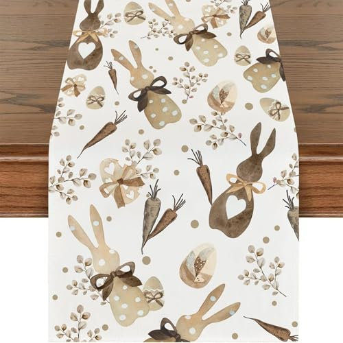Ostern Deko Tischläufer, Sackleinendruck Ostern Hasen Ei Tischdeko Tischläufer Heimdekoration Tischdecke Ostern Frühlingsparty Geburtstagsparty Tisch Dekorationen, 183*33cm (#A)