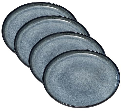 Darthome Blue Reactive Glaze Dinner Plates 26x26cm Set of 4 Stoneware Round Large Kitchen