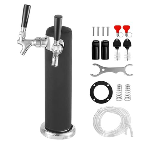 HWJFDC Tireuse à Bière Tour de bière Pression à Double Robinet, Kit de Distributeur de Colonne de bière polie de 3 Pouces de diamètre avec Outils de clé à Tube pré-assemblés(with colomn Cover)