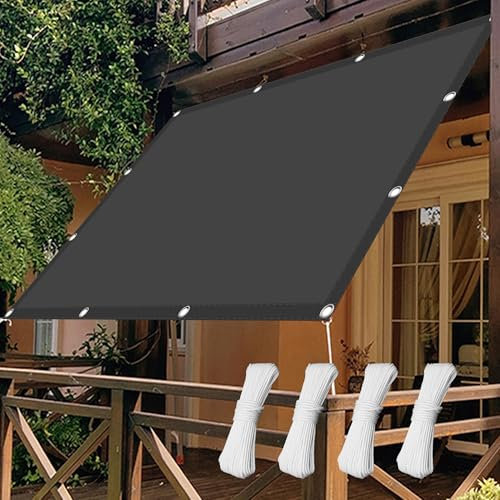 Voile D Ombrage Abri de Jardin 200 x 450 cm Imperméable 98% Anti UV Bâche Dombrages avec 4 Morceaux de Corde pour Jardin Piscine Patio Camping, Gris Foncé