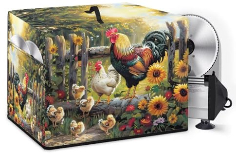 Drnuikhe Rooster Chick Flower Meat Slicer Dust Cover Protective Case Food Slicer Machine Cover Kitchen Appliance Dust Cover for Slicer's Manual, Stainless Steel Blade