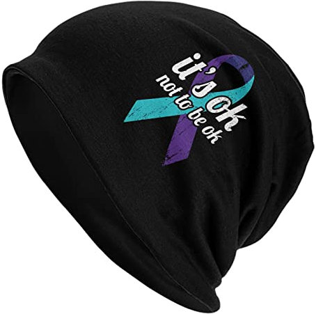 Beanie Mütze Es Ist Ok, Nicht Ok Zu Sein Suizidpräventions-Bewusstseinsband Strickmütze Unisex Atmungsaktiv Cuffed Hats Für Wandern Alle Jahreszeiten Camping