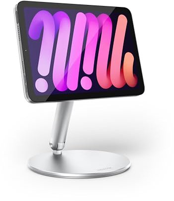 LULULOOK Support magnétique à 360° pour iPad Mini 7 A17 Pro/Mini 6 8,3 (2024/2021), Pliable, en Aluminium, avec Base rotative pour Apple iPad Mini 7/6, Dessin, visionnage (Argent)