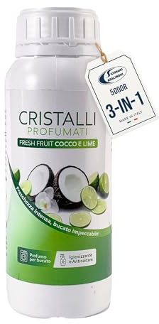 Sicignano Cristalli Duft 500 g Kokosnuss und Limette – Kristalle Made in Italy für Wäsche, 3-in-1: Duft, Weichspüler und Entkalker; Salze für Waschmaschine, erfrischend und langanhaltender Duft für