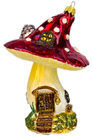 Glas Christbaumschmuck mundgeblasen handbemalt in Europa | Weihnachtsbaum Anhänger für Weihnachten | Christbaumanhänger | Weihnachtsbaumschmuck (Haus Fliegenpilz)