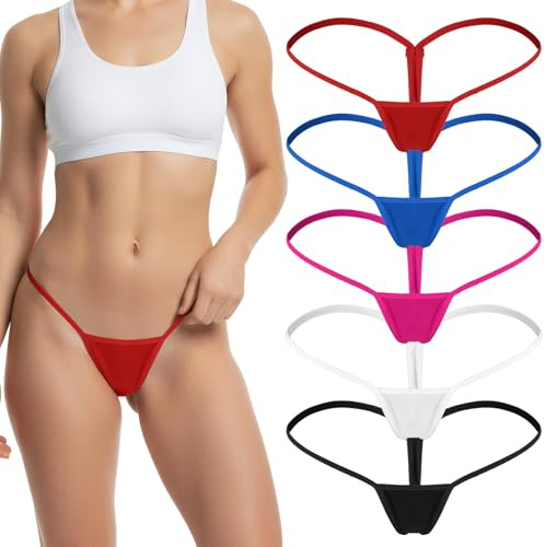Telooco 5 Pack Micro Thongs for Women Sexy G String Comfortable Stretch Low Rise Panties Underwear (M, Multicolor)