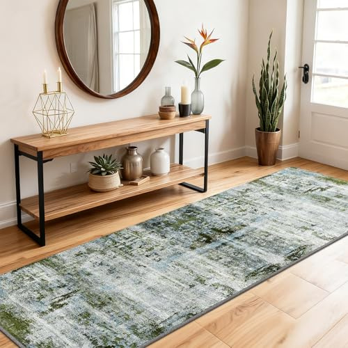 SOANNY Teppich Läufer, Kurzflor rutschfest Superweich, 60x180 cm, Moosgrün