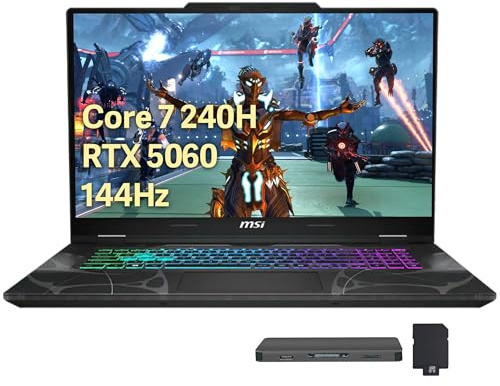 msi Cyborg 15.6 144Hz FHD IPS Gaming Laptop, Intel Core 7-240H, 16GB RAM, 2TB Storage (1TB SSD+1TB Docking Station Set), NVIDIA GeForce RTX 5060, Backlit Keyboard, HD Webcam, Wi-Fi 6E, Win 11, Black