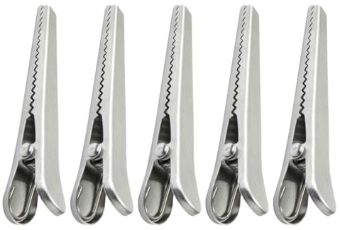 Garneck Lot de 5 Pinces Crocodile en Acier Inoxydable, Pinces Robustes pour Paquet Alimentaires, Clips D'étanchéité Hermétiques Grosse Taille, Café, Collations et Organisation Bureau