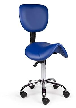 Dromerio Ergonomischer Sattelhocker Blau mit Lehne auf Rollen - Niedrig (40-56cm) / ohne Fußstütze/Standardmäßige Räder