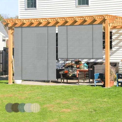 Outdoor Roller Shades Patio Shades, Brown Beige Green Roll Up Blinds For Porch Backyard Pergola Gazebo Deck, 50 60 120 150 200 220 240cm, Weather Blocker, 90% UV Protection(LightGrays,H140 W130cm)