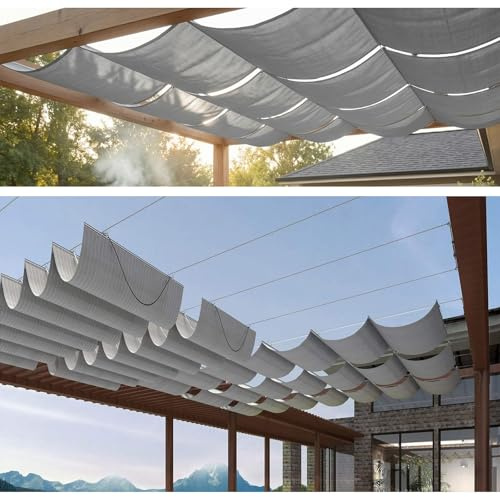 Tenda da Sole for Esterno Vele, Giardino Vela Parasole A Onda Retrattile Scorrevole,Copertura Pergola A Baldacchino, Tenda Ombra con Ferramenta Patio Esterno(W2.4*L5m/W7.87*L16.41ft)