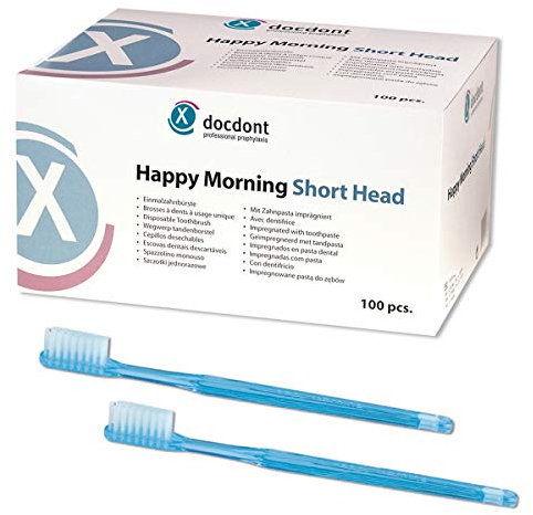 miradent Happy Morning® Einmalzahnbürste 100 St. |mit Zahnpasta Imprägniert | hygienisch einzeln verpackt | optimal für Kurzreisen und nach Mahlzeiten