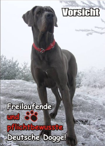 PEMA INDIGOS UG - Türschild FunSchild - SE436 DIN A4 Achtung Hund Deutsche Dogge - für Käfig, Zwinger, Haustier, Tür, Tier, Aquarium - aus hochwertigem Alu-Dibond beschriftet sehr stabil