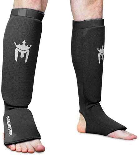 Meister MMA Gepolsterte Schienbeinschützer Elastisches Gewebe 1 Paar Schwarz XS