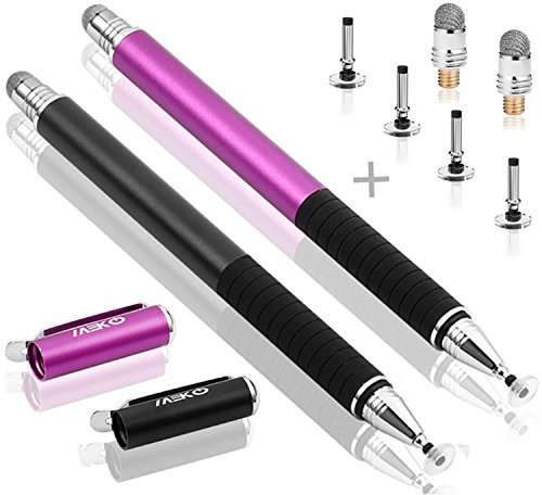 MEKO - Pennino capacitivo, con punta in fibra e punta a disco 2-in-1, per tutti i telefoni cellulari e tablet touch screen multicolore Balck + viola.