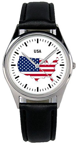 KIESENBERG Armbanduhr USA Amerika Geschenk Artikel Idee Fan Damen Herren Unisex Analog Quartz Lederarmband Uhr 36mm Durchmesser B-1264