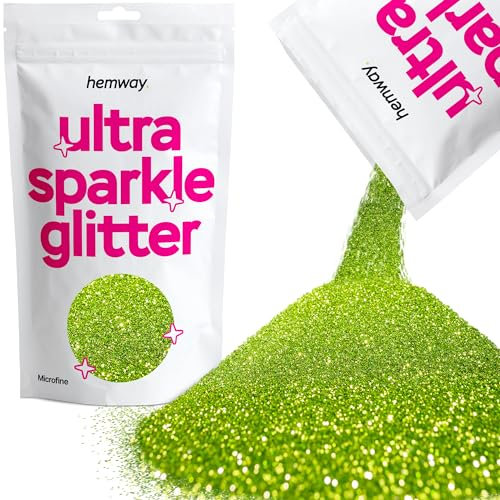 Hemway Erstklassiger Mehrzweck-Glitzerstaub/Puder 0,1 mm 100 Mikron Staub/Puder, 100 g, einzigartige Farben zur Verwendung bei Bastelarbeiten, Weinglas-Arrangements, Dekoration von Hochzeitstischen, für Geschenke, Karten, Blumen, Kosmetika, auf Gesicht, Augenlidern, Körper, Nägeln, Haut, Haar, Bärten, Glitzer, lindgrün, 1/256 .004 0.1mm 100 microns