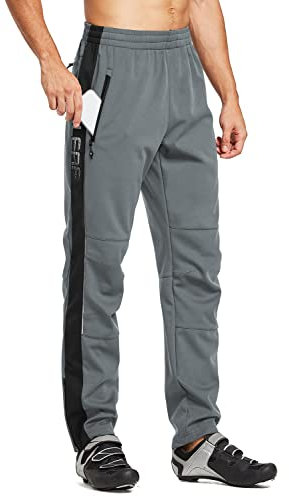 baleaf Herren Fahrradhose Thermo Fleece Radhose Wasserdicht Winddicht Softshellhose Warm Wanderhose Lang Radlerhose für Winter Outdoor Radfahren MTB Grau M